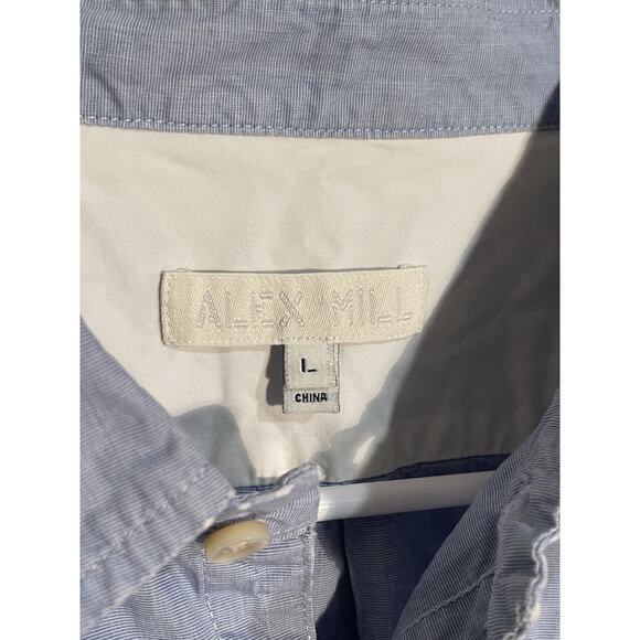 Alex Mill Long Sleeve Button Up Shirt Men’s L Blue White Striped Cotton Preppy - Picture 3 of 8